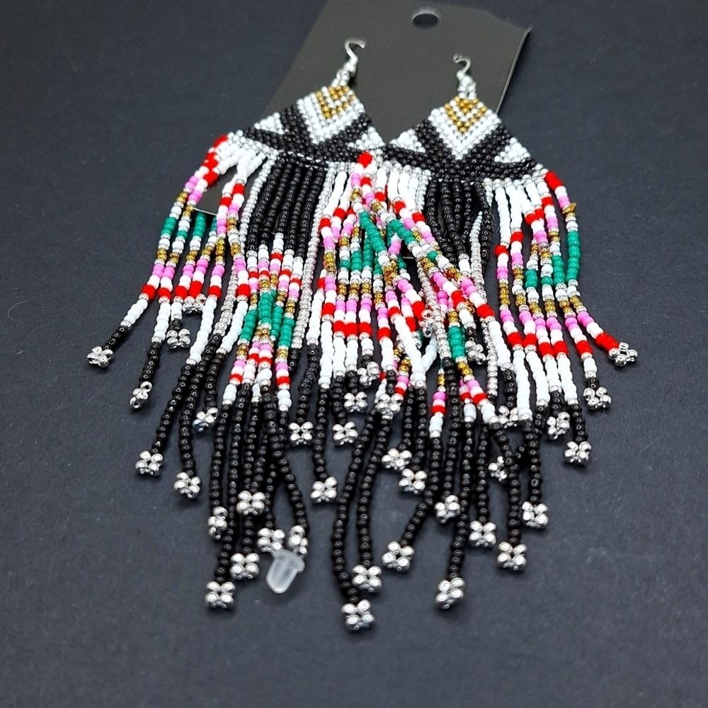 beaded tassel earrings multicolor jewelry western statement pie…